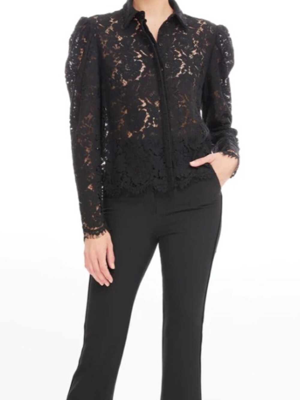 Generation Love Valencia Black Floral Lace Button-Down Shirt Blouse Size M